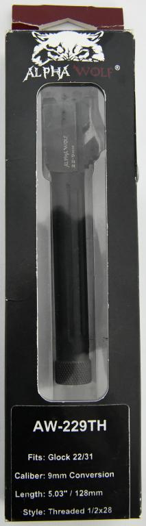 Lone Wolf AlphaWolf 9mm Conversion GLOCK 22 & 31: Up Next We Have a Lone Wolf AlphaWolf 9mm Conversion Barrel for GLOCK 22,31 Fluted Threaded Stainless Black AW-229TH. Overall in Excellent Condition, More From The Internet Below: Lone Wolf AlphaWolf 