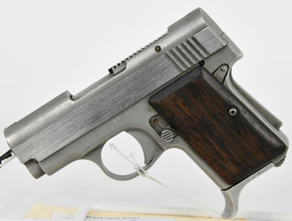 OMC AMT .380 Back Up Semi Auto Pistol: Up for auction next is a nice little back-up pistol, This firearm is made by OMC AMT, Marked El Monte, Ca. And is chambered in .380 (9mm Kurz) and is in good pre-owned condition. Comes With One Magazi
