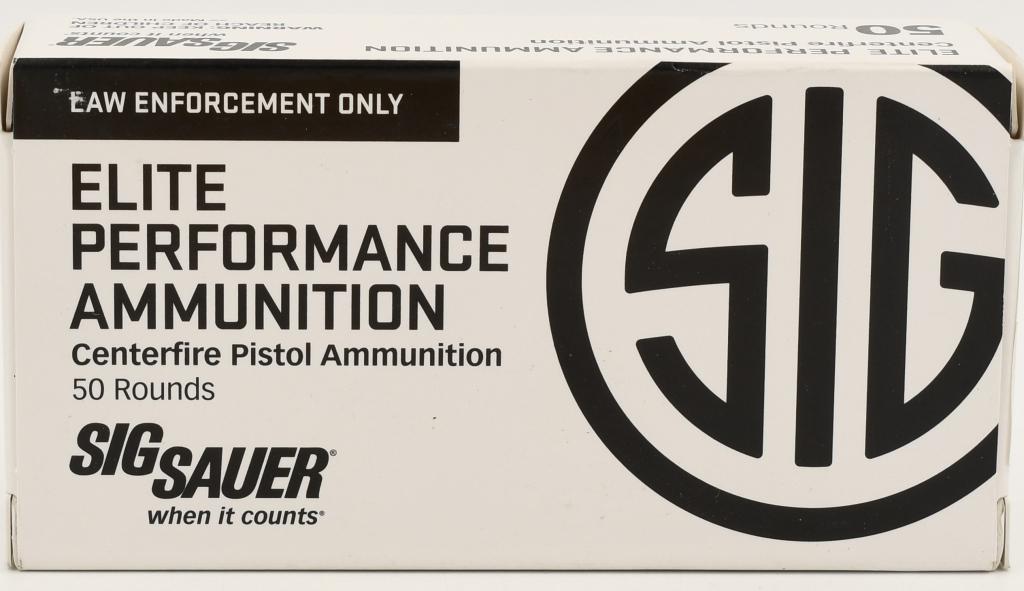 50 Rounds Of Sig Sauer Elite 9mm Luger +P Ammo: 50 Rounds Of Sig Sauer Elite 9mm Luger +P Ammo, Elite Performance Ammunition, Law Enforcement Ammo, 124 Grain Jacketed Hollow Points Made In USA