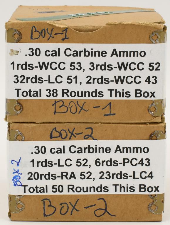 82 Rounds Of .30 Cal Carbine Ammunition: 82 Rounds Of .30 Cal Carbine Ammunition, Lake City Head Stamps, & WCC Head Stamps Various Dates