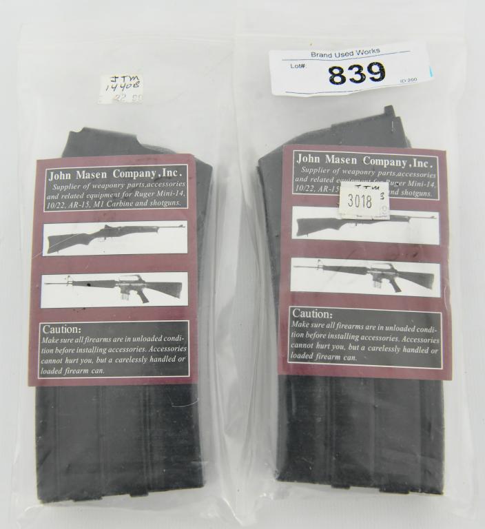 Lot of 2 John Masen Mags NIP for Ruger Mini 14,: 10/22, AR-15, M1 Carbine and shotguns, I do not see on the package how many rounds but appears to be 20 round mags. THe John Masen Mini 14 mags are designed to fit any receiver, although the magazines