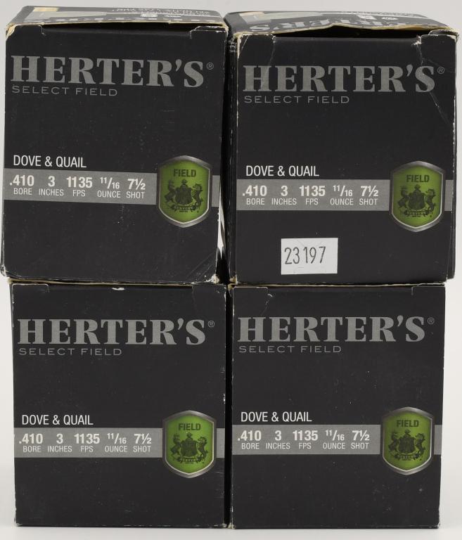 88 Rounds Herter's Dove & Quail .410 Ga Shotshells: 88 Rounds Herter's Dove & Quail .410 Ga Shotshells, Select Field , 3" 11/16 OZ 7 1/2 Shot 1135 FPS Shotshells