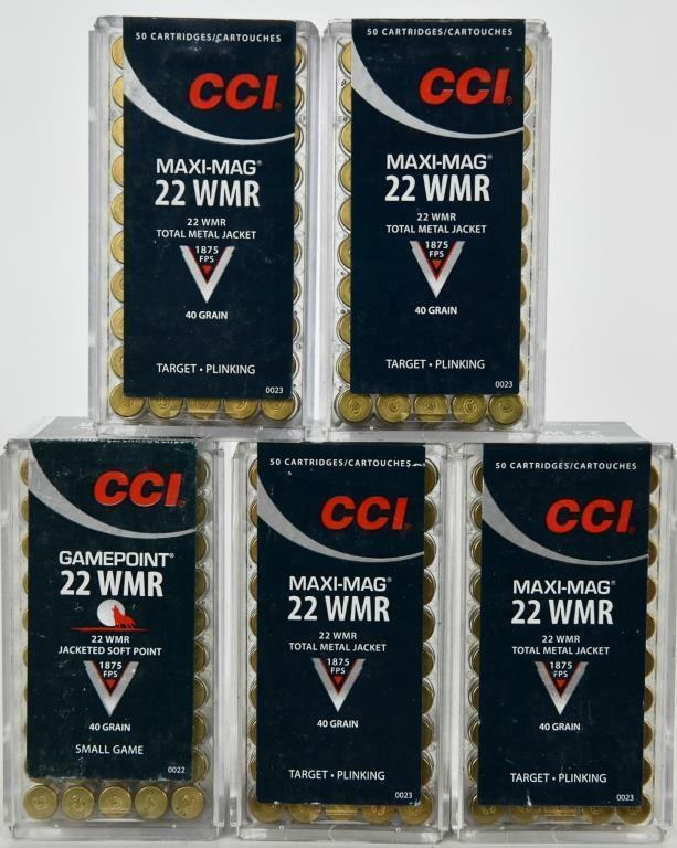 250 Rounds Of CCI Varmint .22 WMR Ammunition: 250 Rounds Of CCI Varmint .22 WMR Ammunition 40 Grain Polymer Tip V-Max Projectile 2200fps For over half a century CCI has been producing the undeniably, undisputedly best small caliber rimfire ammuni