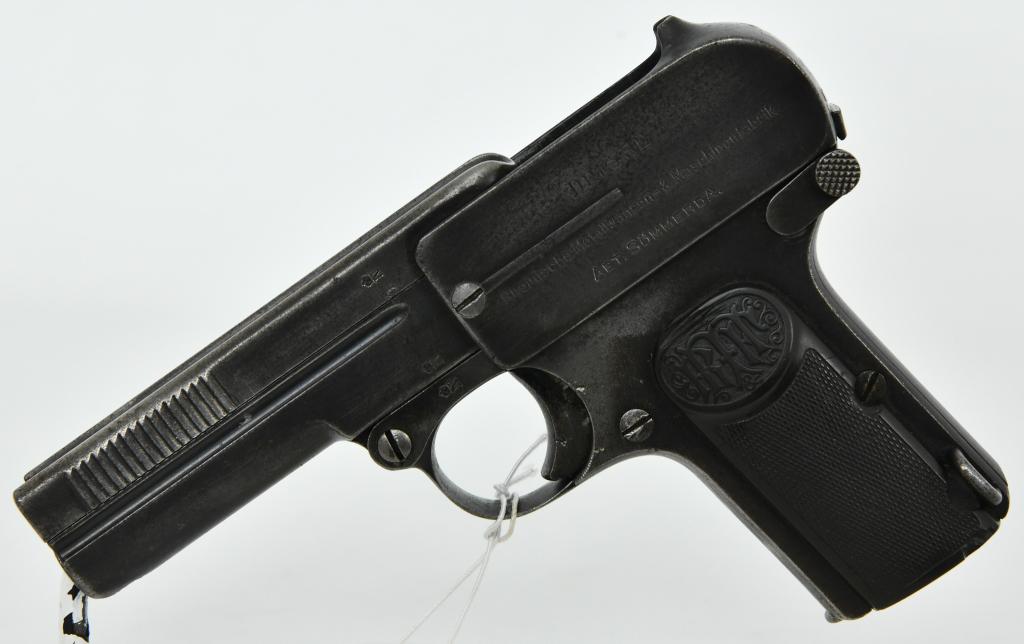 Rheinmetall/Dreyse Model 1907 Semi-Auto Pistol: Up Next We have an Early Dreyse M1907 Semi Auto Pistol chambered in 7.65mm. It features a 3.5-inch barrel, factory iron sights, and synthetic grips. Included with this 1907 is one 7-round magazine Ove