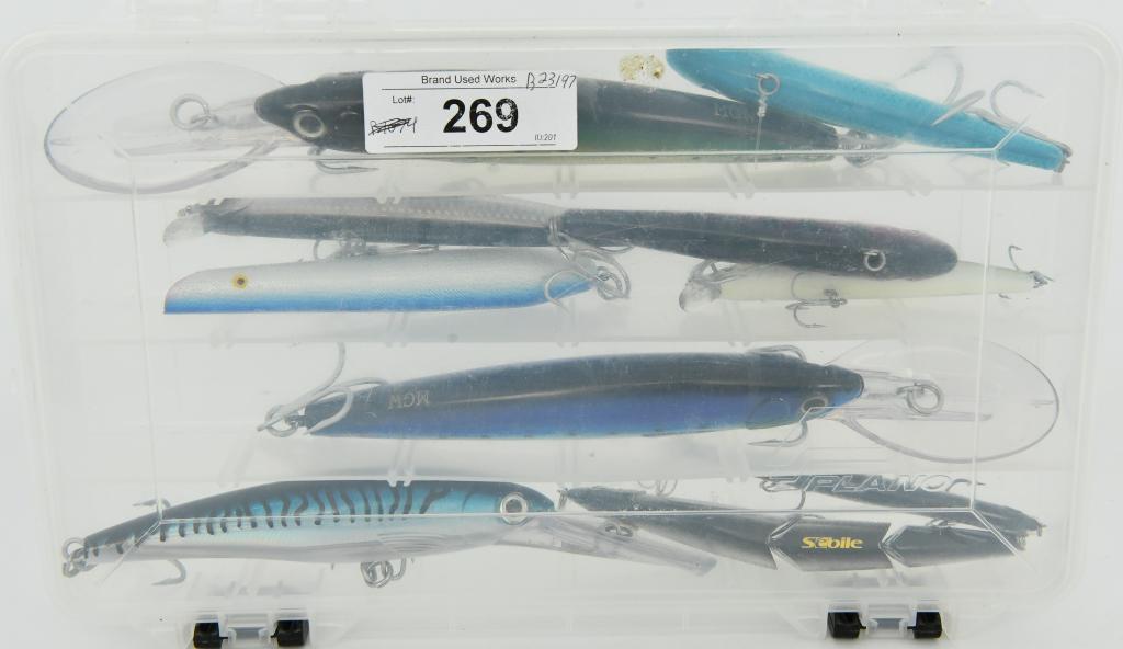 3700 Box Full of New Deep Sea Lures: Up Next We Have a 3700 Box Full of Deep Sea Lures, Various "Jerk Baits", Rapala X-Rap Magnum 30, MGW, Halco, Diawa Salt Pro Minnow 15 F, Sebile, , And Various Others. 10 Huge Lures in Excellent Condit