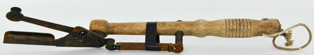 Antique Wood Handle Clay Pigeon Thrower: Antique Wood Handle Clay Pigeon Thrower, Measures Approx 18" Long Overall