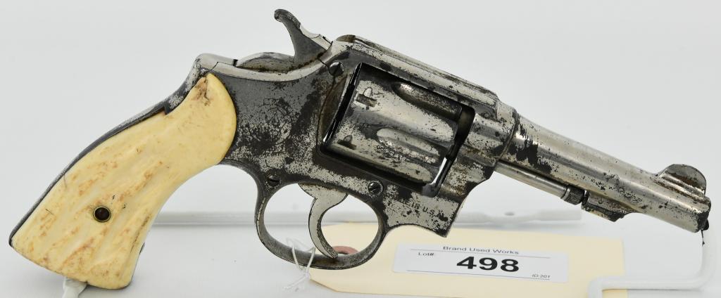 Smith & Wesson Pre Model 10 M&P Revolver .38 S&W: Up Next We Have a Smith & Wesson Pre Model 10 M&P Revolver Chambered in .38 S&W Special, 4" Barrel, Half Moon Front Blade Sight, Notched Rear, Faux Stag Grips, Serial # 730821, Nickel Finish.