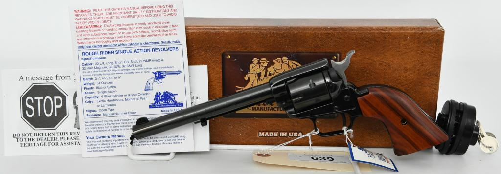 Herritage Arms Rough Rider Revolver 6 1/2" .22LR: Up Next We Have What Appears to be a Brand New Heritage Manufacturing Rough Rider Revolver Chambered in .22 Long Rifle, 6.5" Barrel, 6 Round Cylinder, Cocobolo Grips, Blue Finish, and Comes in The Fac