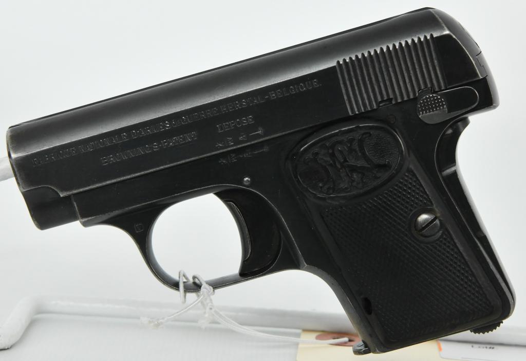 Belgian FN Herstal Baby Browning Semi Auto .25 ACP: Up Next We Have a Nice Fabrique National D'Armes De Guerre Herstal-Belgique "Baby Browning" 1906 Semi Auto Pistol Chambered in .25 ACP (6.35×16mmSR) And Comes With One Factory Magazine, Overall in Ex