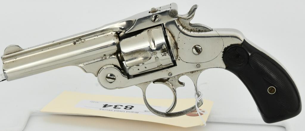 Smith & Wesson Top Break Hammerless .38 S&W: Up for grabs is another old Smith & Wesson, this one is a .38 Double Action Fourth Model Top Break revolver, it has a 3 1/4" barrel, Original black rubber grips, in functioning condition, Serial # 486