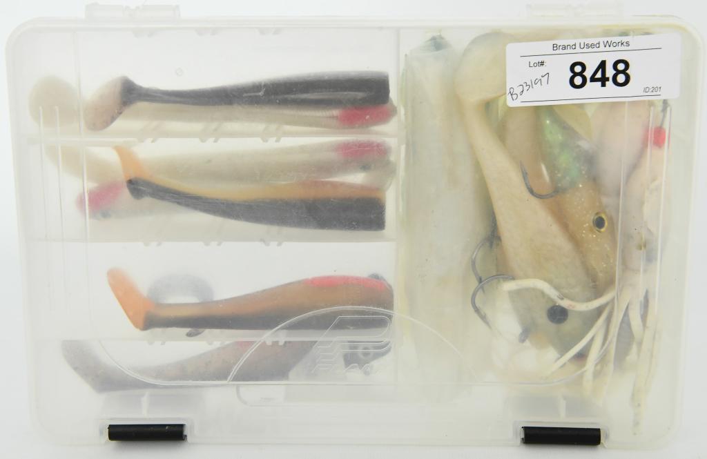 Plano Box Full of New Deep Sea Lures: Up Next We Have a Plano Box Full of Deep Sea Lures, Various "Swim Jigs, Squid jigs, Shakeyheads, and Plastics", All in Excellent Condition. Lots of Good Stuff!