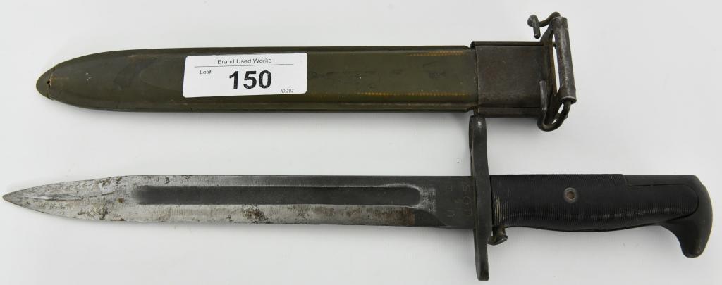 WWII M1 Garand Bayonet UC W/scabbard: Up Next We Have an Original U.S. WWII M1 Garand Rifle 10" Bayonet by Utica Cutlery, complete with US marked Scabbard. Blade has US and Ordnance flaming cannonball and the U C Markings. it was manufact