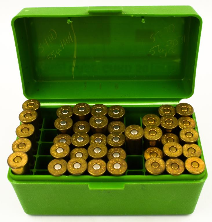 5 Rounds & 35 Empty Brass Casings Of .45-70 GOVT: 5 Rounds & 35 Empty Brass Casings Of .45-70 GOVT, 5 Live Rounds Round Lead Nose Ammunition, & 35 Count Of Empty Brass Casings, Also Comes With Plastic Ammunition Storage Container