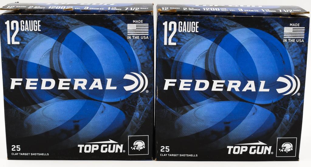 50 Rounds Of Federal Top Gun 12 Ga Shotshells: 50 Rounds Of Federal Top Gun 12 Ga Shotshells Federal Top Gun 12 Gauge Shotshell 2 3/4" #7.5 Lead 1 1/8 Ounce Federal Premium ammunition is proud to offer the Top Gun Target loads. Top Gun Target load