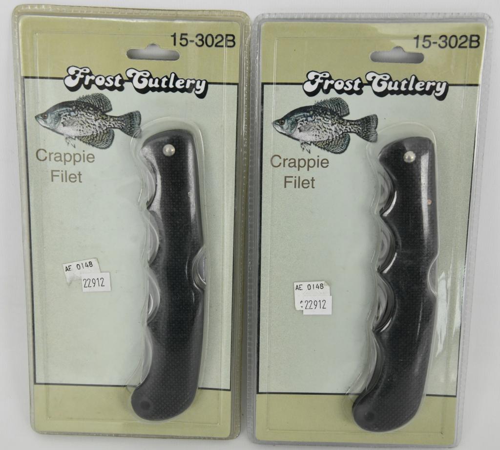 Lot of 2 New Frost Cutlery Crappie Filet Knives: Up Next We Have a Lot of 2 New Frost Cutlery Crappie Filet Knives, Frost Cutlery Crappie Filet Knife 5 1/2" Stainless Steel Blade, 7" Closed 12 1/2" Overall, Single Blade Folding Lockback Filet