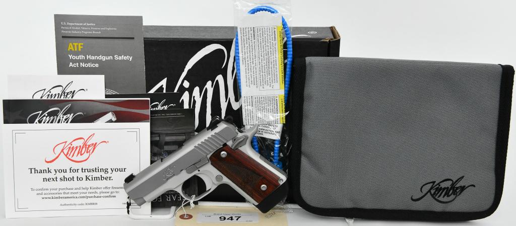 Brand New Kimber Micro 9 Stainless Pistol 9mm: Up Next We Have What Appears to be a Brand New Kimber Micro 9 Stainless Semi Auto Pistol Chambered in 9mm, In Stainless Finish, With Rosewood Grips, One Magazine, It Comes in The Factory Box With Carr