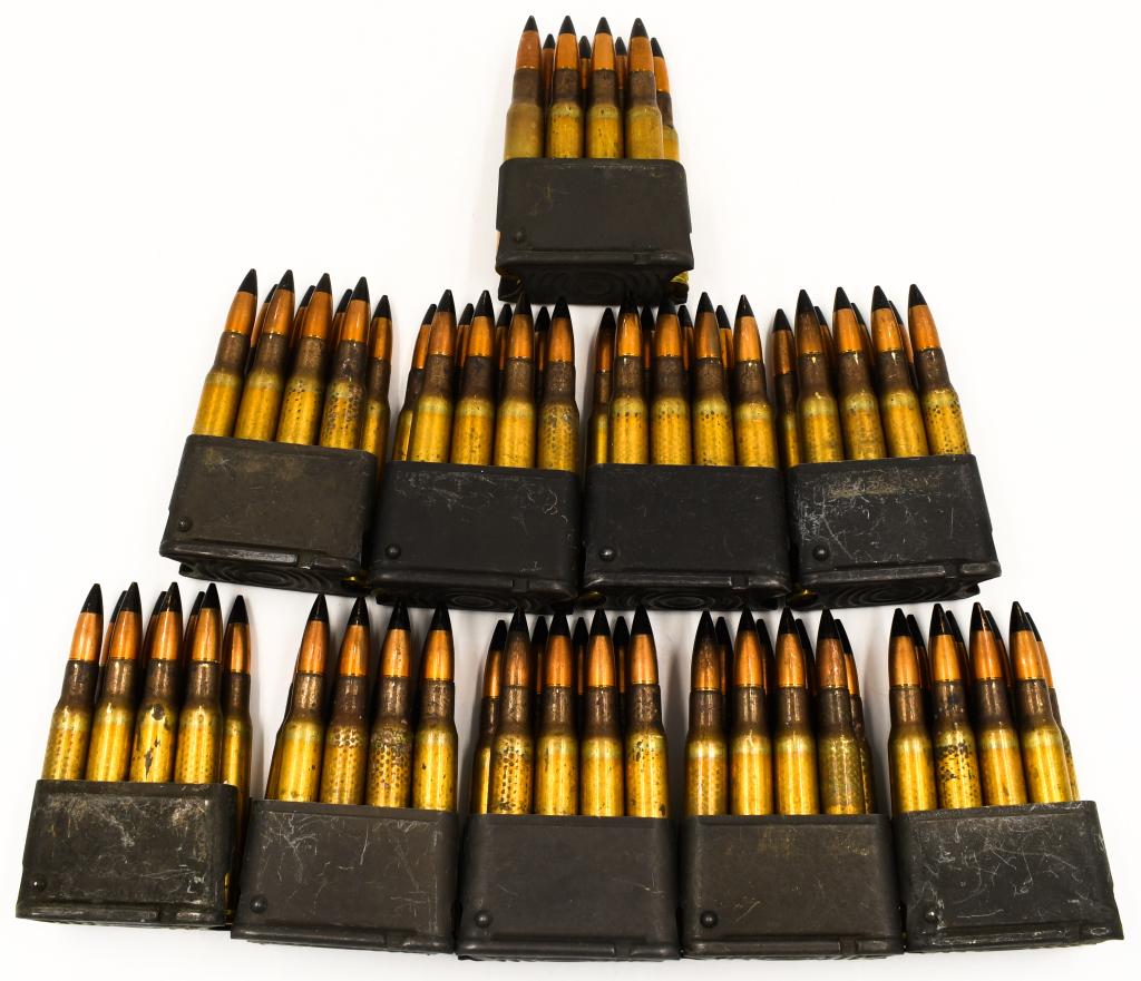80 Rounds Of Armor Piercing .30-06 Ammunition: 80 Rounds Of Armor Piercing .30-06 Ammunition, on M1 Enbloc's, 10 Total, Brass Cased , Black Tip Ammo,