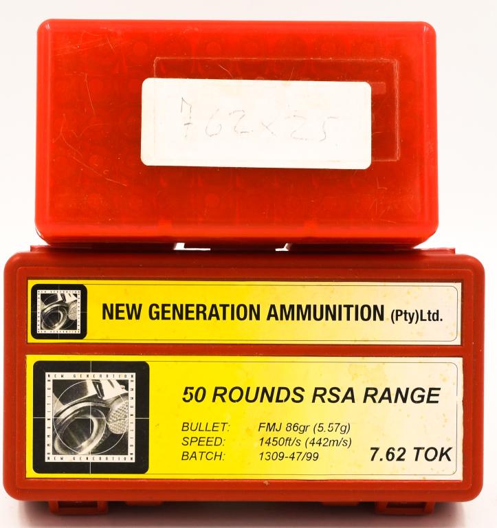 100 Rounds Of 7.62x25 Tokarev Ammunition: 100 Rounds Of 7.62x25 Tokarev Ammunition, Brass Cased, Full Metal Jacket Ammo, Also Comes With 2 Plastic Ammunition Storage Containers
