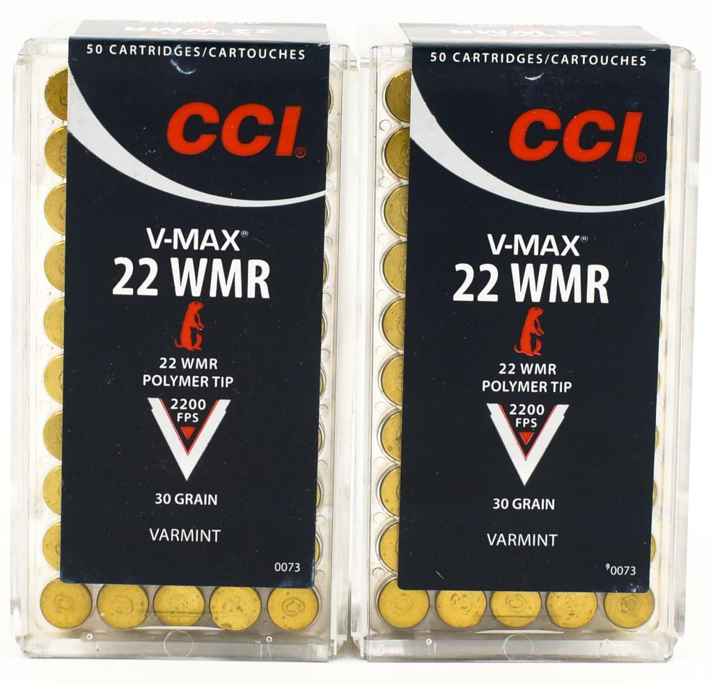 100 Rounds Of CCI Varmint .22 WMR Ammunition 30: Grain Polymer Tip V-Max Projectile 2200fps For over half a century CCI has been producing the undeniably, undisputedly best small caliber rimfire ammunition in the world. With unparalleled quality and