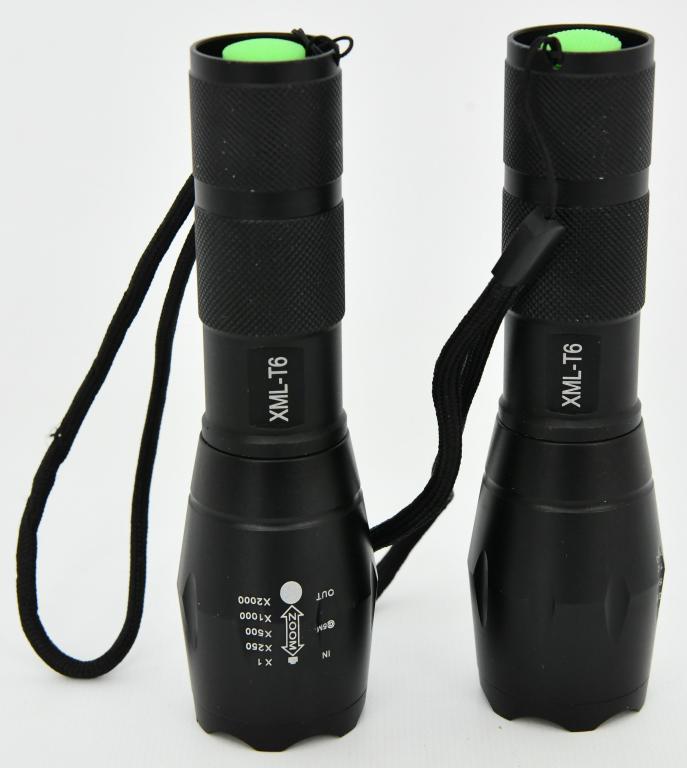 Lot of 2 XML-T6 Tactical Flashlight New: This CREE XML T6 Tactical Flash Light is a Must Have for All Preppers, Survivalists or anyone who enjoys Hiking, or Camping. This is the only light you will ever need. Enjoy it's high power super brig