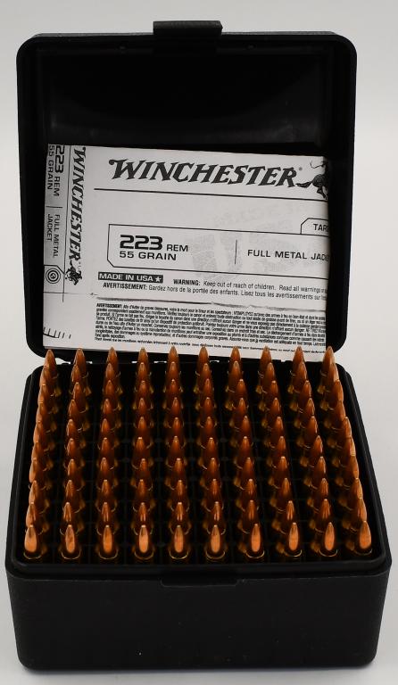 100 Rounds Of Winchester .223 Rem Ammunition: 100 Rounds Of Winchester .223 Rem Ammunition, 55 Grain , Full Metal jacket, target Grade Ammo, Made in USA , Also Comes With Plastic Ammunition Storage Container
