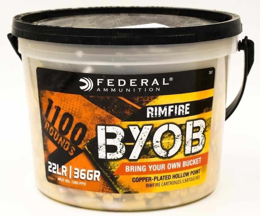1100 Rounds Of Federal Byob .22 LR Ammunition: 1100 Rounds Of Federal Byob .22 LR Ammunition , Rimfire, 36 Grain, Copper Plated Hollow Point , Bucket Full,