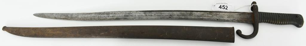 French Model 1866 Military Chassepot Bayonet 1874: Up Next We Have a French Model 1866 Military Chassepot Bayonet Dated 1874, Comes With Scabbard. Overall Measures 27 1/2" Blade Measures 22 1/2" Overall in Good Condition For it's Age.