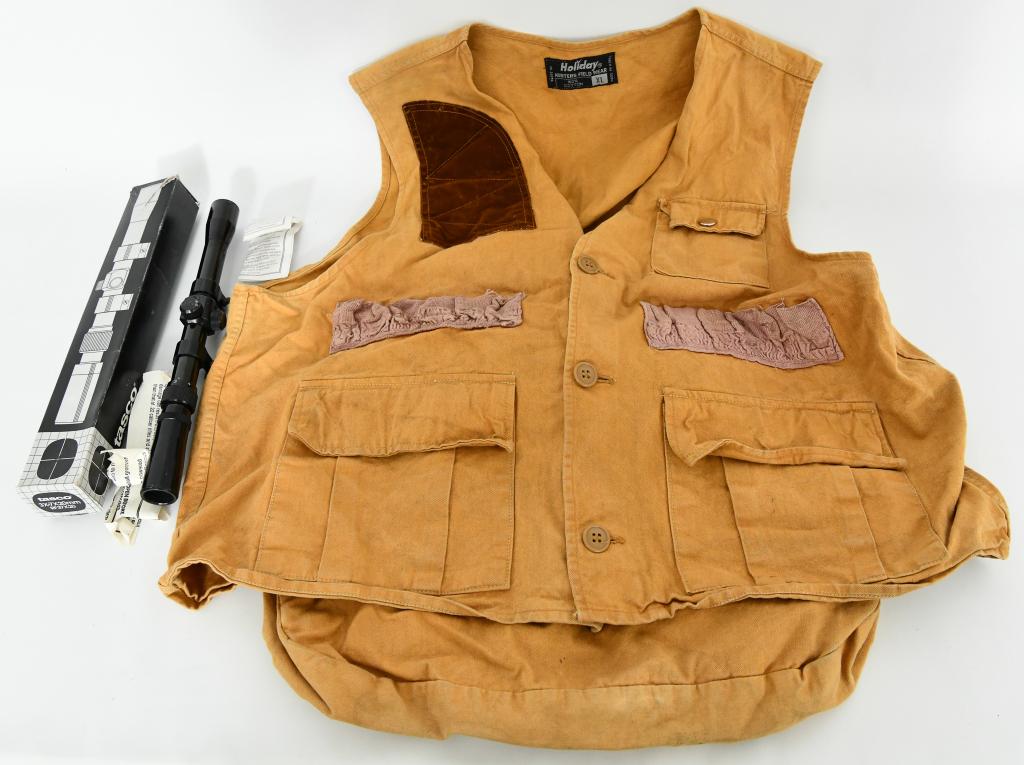 Holiday Hunters Field wear XL & Tasco 3X-7X20mm Sc: Lot contains a cool combination for your bidding fun: we have a Tasco 3X-7X20mm Scope in like new condition with box and paper, glossy finish equippped with Rings, overall length is approx 11.25" THEN