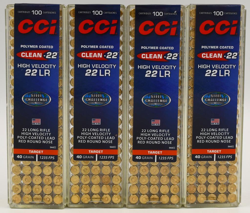 400 Rounds of CCI Clean-22 High Velocity .22 LR: 400 Rounds of CCI Clean-22 High Velocity .22 LR Ammunition, 40 Grain Polymer Red Coated Lead Rounds Nose Finally a Polymer Coated .22 Long Rifle High Velocity Projectile Which Reduces Lead Fouling in 