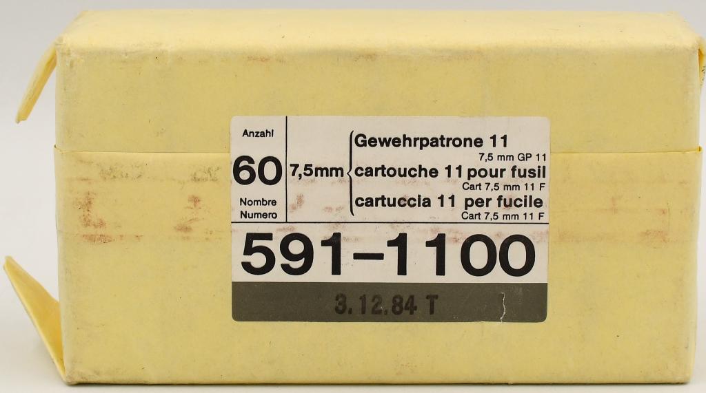 60 Rounds Of 7.5mm Sealed Pack Of Ammunition: 60 Rounds Of 7.5mm Sealed Pack Of Ammunition, "gewehrpatrone 7.5mm" , Sealed Pack