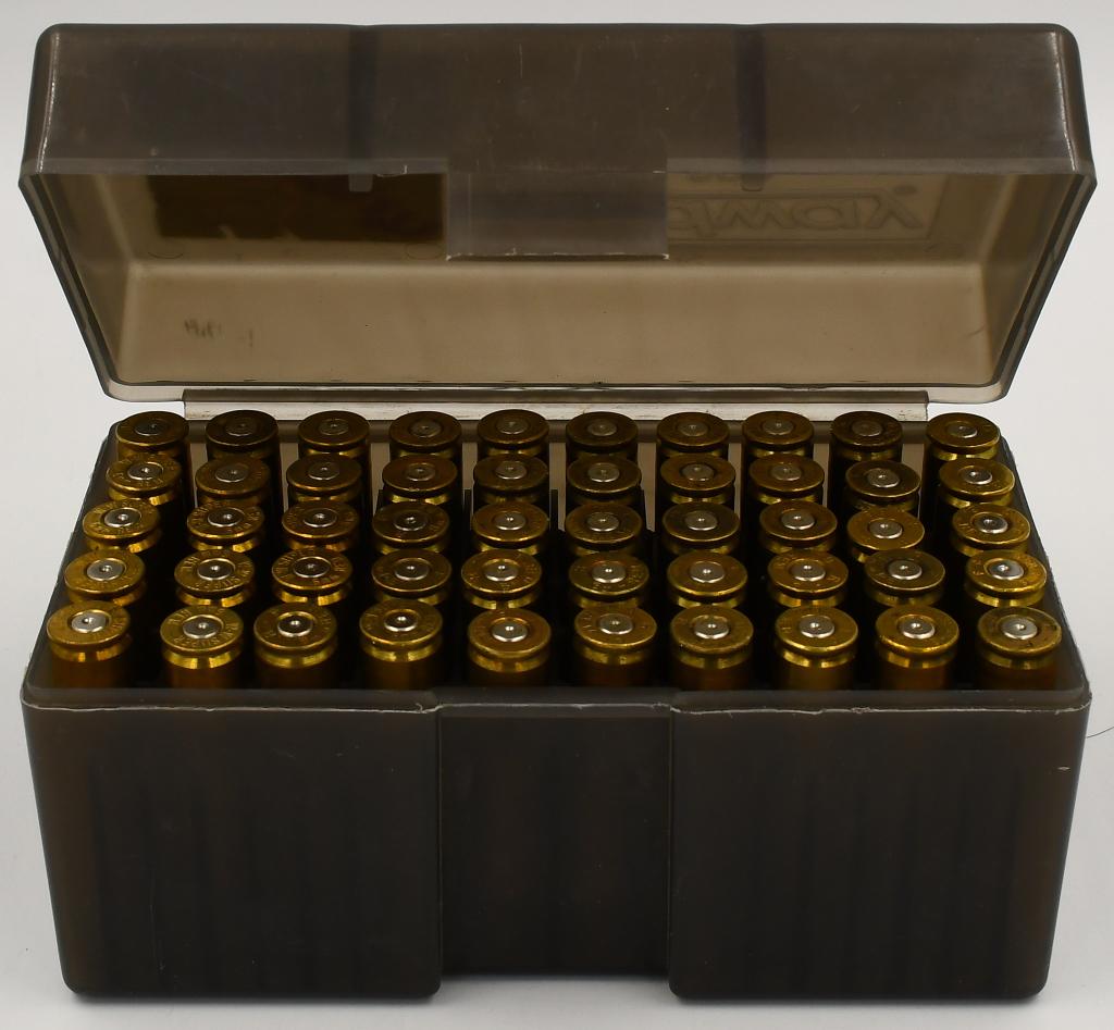 50 Count Of 6mm Rem Empty Brass Casings: 50 Count Of 6mm Rem Empty Brass Casings, R-P Marked Head Stamps, brass Cased, Great Lot For Reloaders, Also Comes With Plastic Ammunition Storage Container