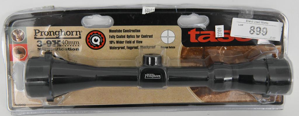 TASCO Pronghorn 3-9X 40mm Riflescope in package: Tasco Pronghorn Riflescope 3-9x40mm Diamond Reticle 1/4 MOA Matte Black Just because you don't pay a big price doesn't mean you can't see the big picture. With a 10% larger field of view than most sta