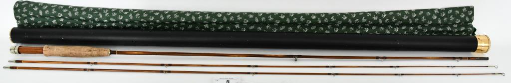 Wesley V. Cooper #21302 3 pc Bamboo Fly Rod 7: 1/2, 3 1/2oz, WF# 5/6; Comes with Hard case tube and handmade sock; We have the privilege of offering up one of Mr. Cooper's Hand Crafted Bamboo Fly Rod for your bidding fun! These are rare and hard t