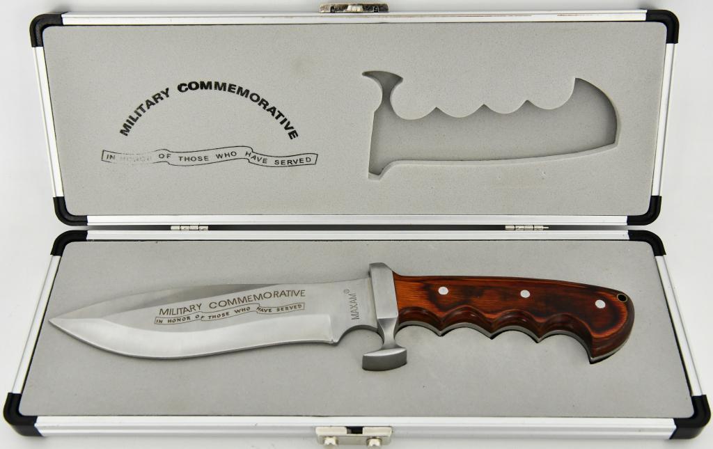 Maxam Military Commemorative Bowie Knife: Maxam Military Commemorative Bowie Knife, Marked "In Honor Of These Who Have Served" Comes With Case, Blade Measures Approx 6 1/2" Long ,