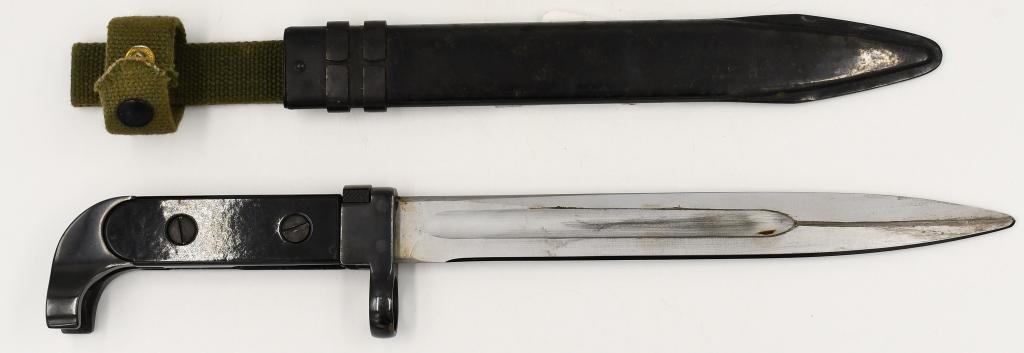 6x2 AK-47 Bayonet with Scabbard: The only marking I can find on the Bayonet is the letter O on the back side of the handle, the length of the blade is approx. 7.75" in length, the overall length of the bayonet is approx 12.25" refer 