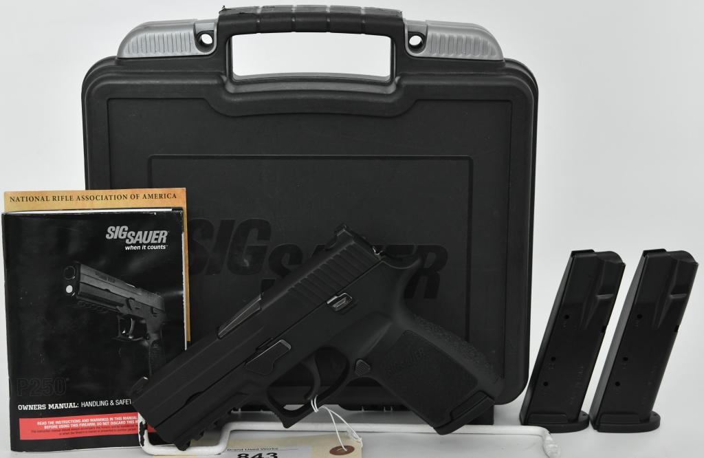 SIG Sauer P250 Compact Semi Auto Pistol .357 Sig: Up Next We Have a SIG Sauer P250 Compact Semi Automatic Pistol Chambered in .357 Sig, 3.9" Barrel, Three 15 Round Magazines, Polymer Grips, Nitron Finish, and Comes in The Factory Hardcase. Overall in