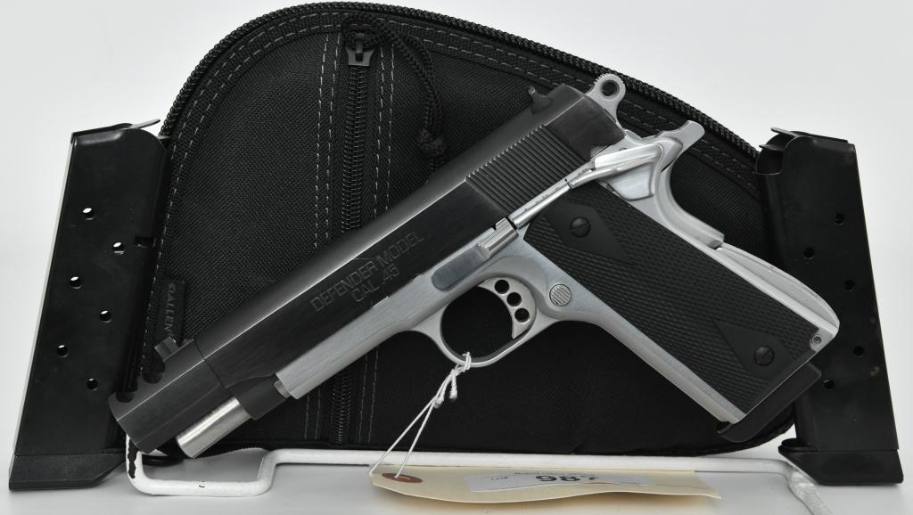 Springfield Armory 1911 Defender .45 ACP: Up Next We Have a Nice Springfield Armory 1911 Defender Model Semi Auto Pistol Chambered in .45 ACP Equipped With a Compensator, and Comes With Three Magazines, Duotone, and a Soft Carry Case. Overall