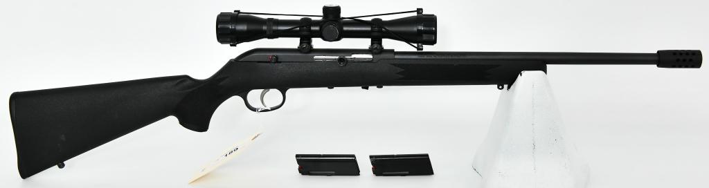 Savage Model 64 Semi Auto Rifle .22 LR: Up Next We Have a Savage Model 64 Semi Auto Rifle Chambered in .22 LR, Synthetic Stock, Equipped With a Muzzle Brake, and Comes With Two Magazines, and Topped With a Barska Scope. Overall in Excellent