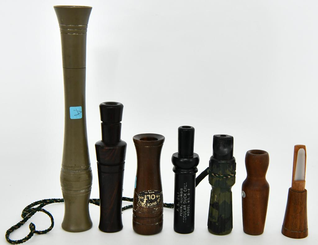 Lot of 7 Various Duck Calls: Lot of 7 Various Duck Calls, Lot Contains, P.S OLT Regular Duck Call, Camo Duck Call, & Some Wood Duck Calls,