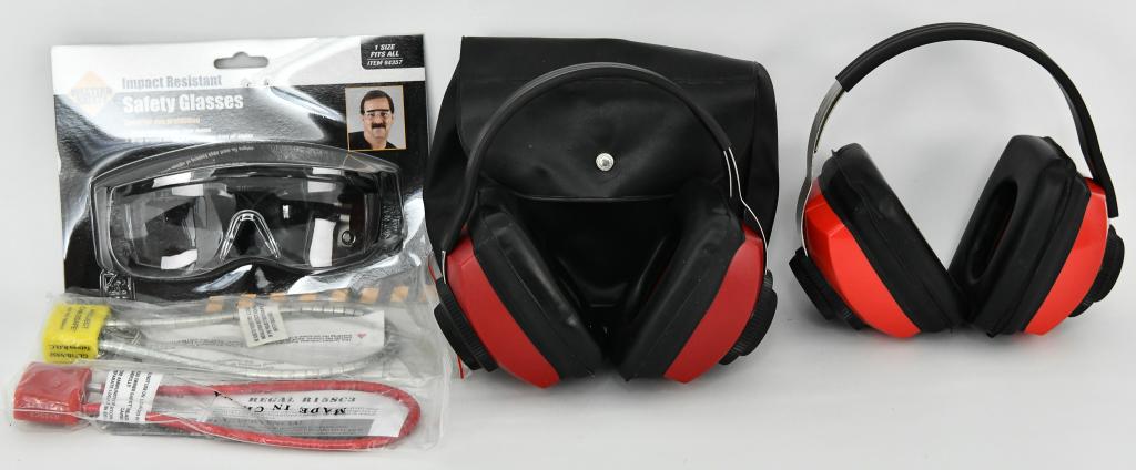 Lot of 2 Shooting Earmuffs & Safety Shooting: Glasses; Lot of 2 Shooting Earmuffs & Safety Shooting Glasses, Lot Contains, 2 Shooting Earmuffs, 1 Western Safety Impact Resistant Safety Glasses new In Package, & 2 Cable Gun Safety Locks New In Pac
