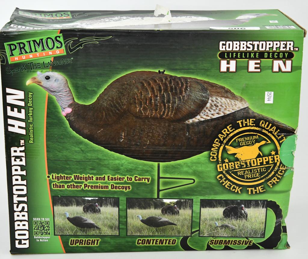 Primos Gobbstopper Turkey Hen Decoy New In Box: Primos Gobbstopper Turkey Hen Decoy New In Box Three Positions Attract the trophy turkey your have been waiting for all year with the Primos Gobbstopper Turkey Hen Decoy. The decoy is custom designed