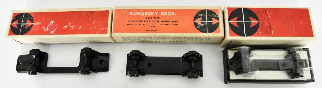 Lot of 3 Vintage Bausch & Lomb Scope Mount Bases: Lot of 3 Vintage Bausch & Lomb Scope Mount Bases, Lot Includes 1 For Winchester 88 & 100's, 1 B&L 22 Tip Off Type Base Mount , & 1 Custom Base Mount For Winchester Model 70 & All Post War Calibers , A