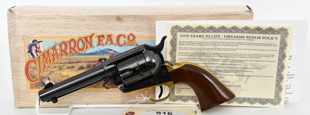Cimarron Pistolero .22 LR Single Action Revolver: Up Next We Have a Cimarron Pistolero Single Action Rimfire Revolver Chambered in .22 LR, 10 Round Cylinder, 4.75" Barrel, Pre-War Frame, Walnut Grips, Blued Finish, and Appears in Excellent if Not New