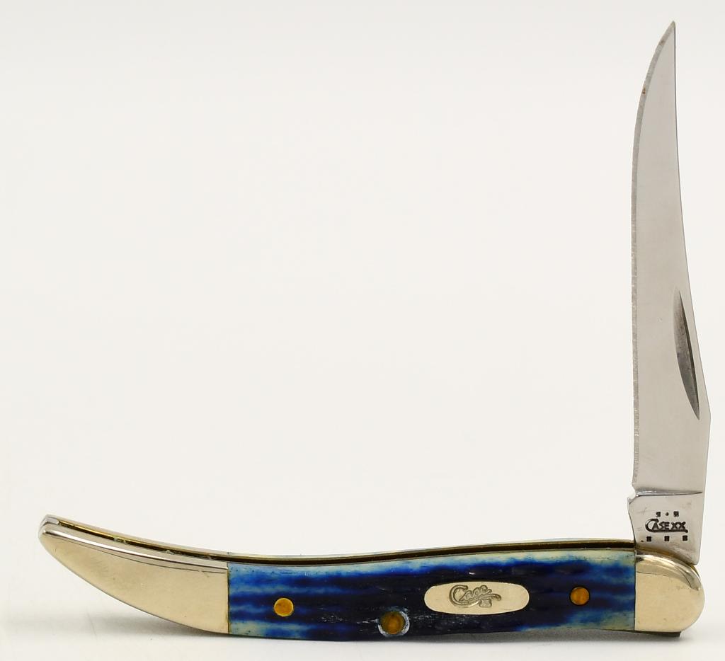 Case XX Texas Tiny Toothpick Blue Bone Folding: Knife; Case XX Texas Tiny Toothpick Blue Bone Folding Knife Navy Blue Bone Series. Designed with navy blue jigged bone handles with nickel silver bolsters and Case XX inlay shield. Blade Type: Long Cl