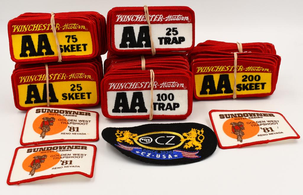 Large Lot of Winchester AA Sew-On Patches: Large Lot of Winchester AA Sew-On Patches, Includes Some , Winchester AA Western 200 Skeet, Winchester 25 Trap, & Winchester Skeet 75 Patches
