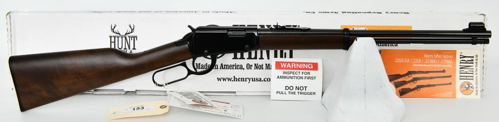 NEW Henry Repeating Arms Model H001 Lever Action: Up Bext We Have a Brand New Henry Repeating Arms Model H001 Lever Action Rimfire Rifle Chambered in .22 Long Rifle, 18.25" Barrel, 15 Round, Walnut Stock, Blued Finish, and Comes in The Factory Box Wi
