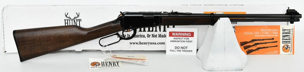 Henry Repeating Arms Lever Action Rifle .22 Magnum: Up Next We Have a Brand New Henry Repeating Arms Lever Action Rifle Chambered in .22 Magnum, 19.25" Barrel, 11 Round, Adjustable Sights, Walnut Stock, Blued Finish, and Comes in The Factory Box With P