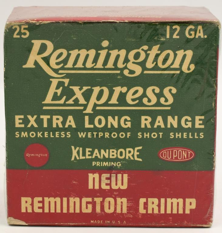 Collectors Box of 25 Rds Remington Express 12 Ga: Collectors Box of 25 Rds Remington Express 12 Ga Shotshells, Smokeless Powder , Wetproof, With Kleanbore Priming , Box Appears in Excellent Condition & Comes Cellophane Wrapped