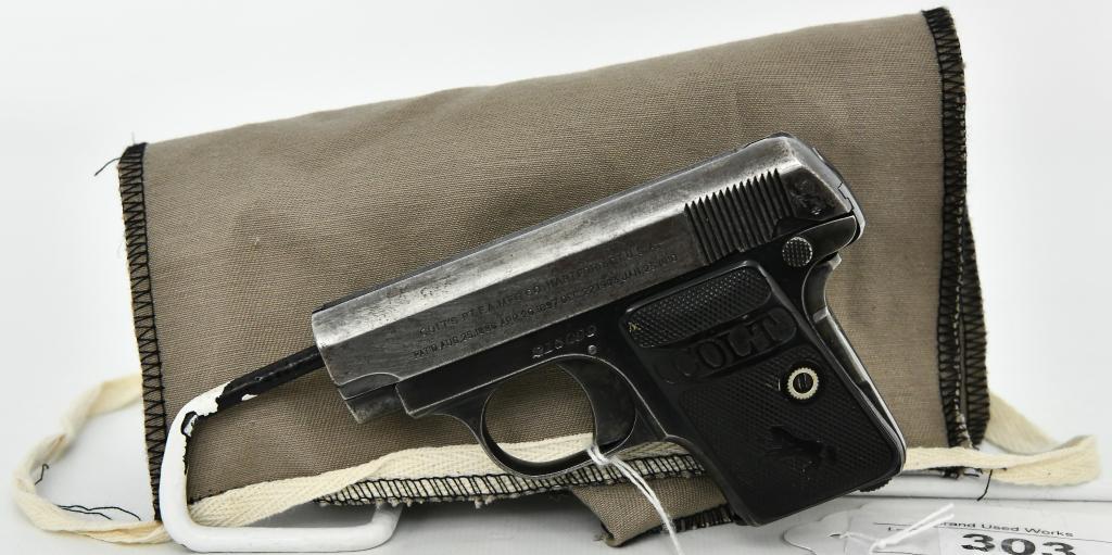 Colt Model 1908 Vest Pocket .25 ACP: Up Next We Have a Colt Model M1908 Vest Pocket Semi Auto Pistol Chambered in .25 ACP, Original Grips, Serial # 215099 Dates This Baby to 1919. Comes With One Factory Magazine, Pretty Good Condition fo