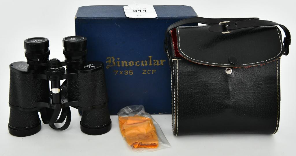 VTG GM Coated Optics Model 110 7x35 Binoculars: Lot contains a real nice vintage pair of Binoculars with the Case and original box. The top of the binoculars shows GM Coated Optics Model 110 on one side and the other side shows 7x35 6.5 degree angl